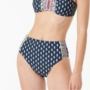 NWT J. Crew High Waist Bikini Bottoms Retro style Paisley, size Small